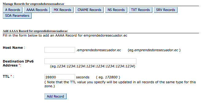 AAA record hosting ecuador